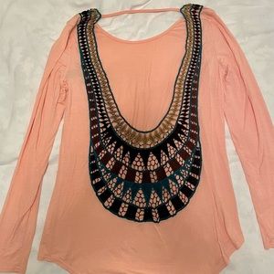 BKE red by Buckle 3/4 sleeve open back crochet top | size S